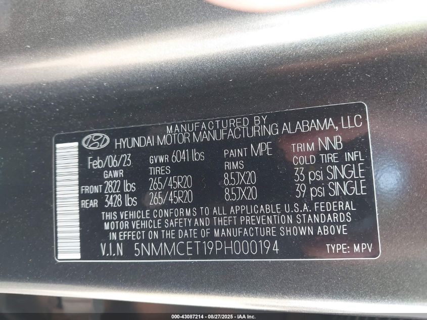 2023 Genesis Electrified Gv70 Advanced Awd VIN: 5NMMCET19PH000194 Lot: 43087214