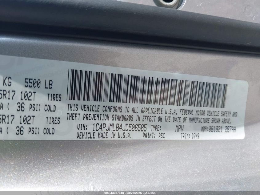 2018 Jeep Cherokee Latitude Plus 4X4 VIN: 1C4PJMLB4JD506585 Lot: 43087348