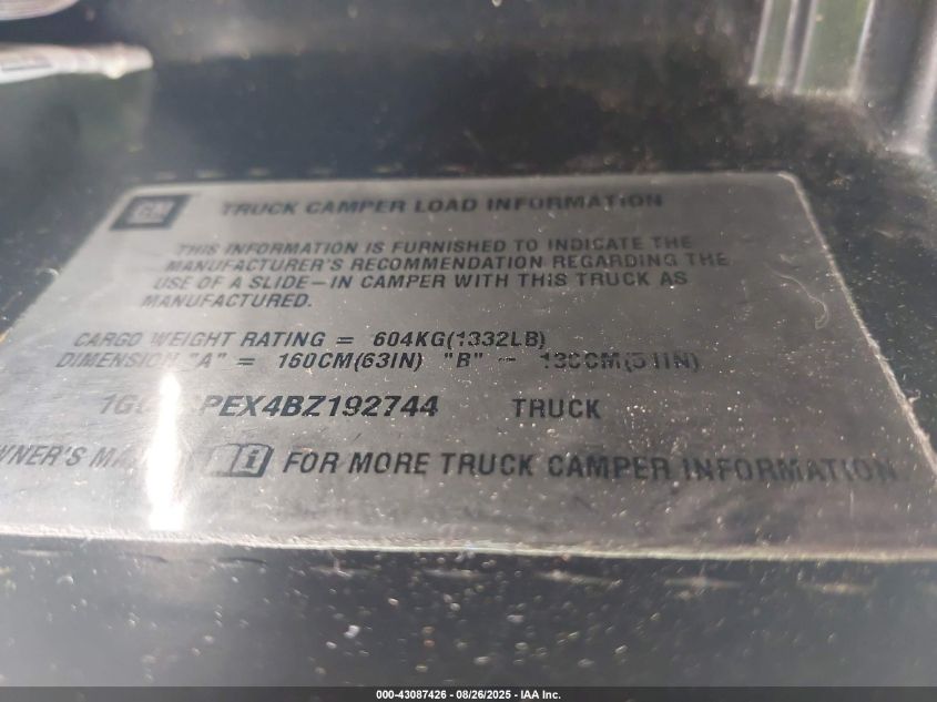 2011 Chevrolet Silverado 1500 Work Truck VIN: 1GCNCPEX4BZ192744 Lot: 43087426