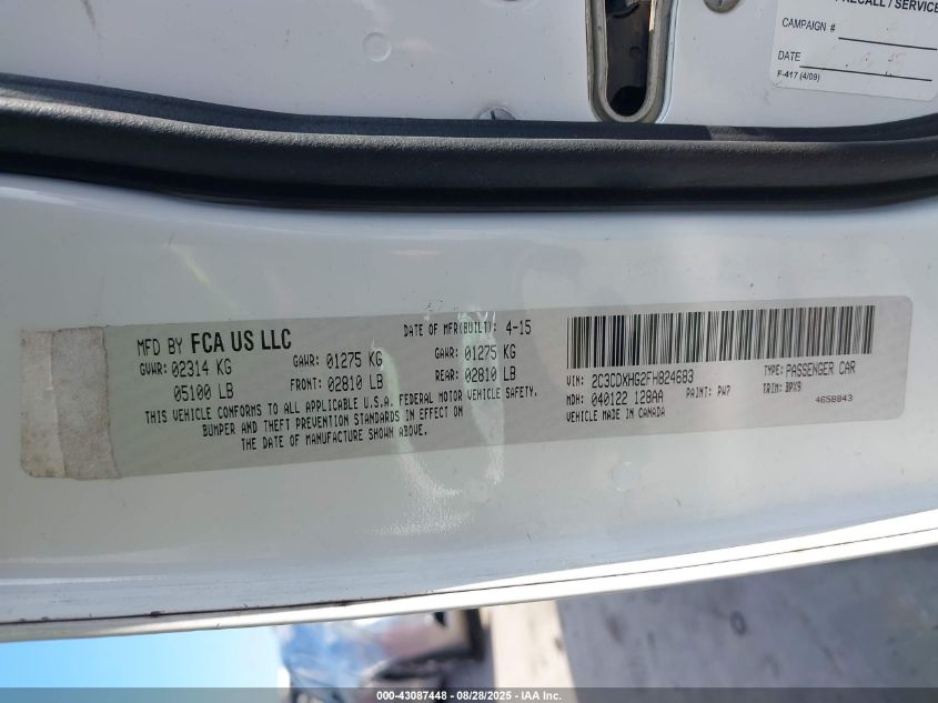 2015 Dodge Charger Sxt VIN: 2C3CDXHG2FH824683 Lot: 43087448