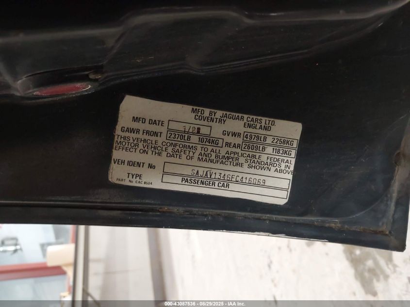 1985 Jaguar Xj6 VIN: SAJAV1346FC416069 Lot: 43087536