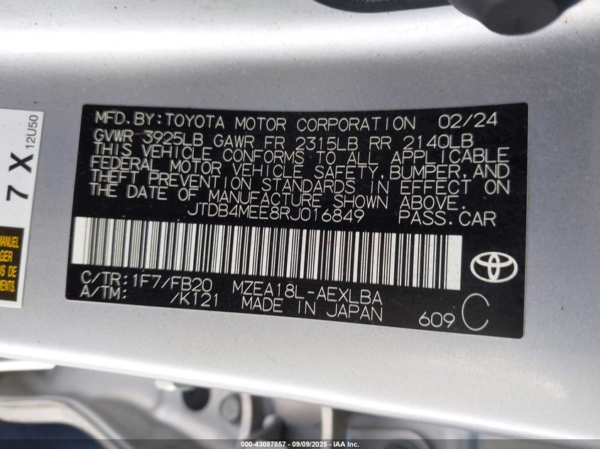 2024 TOYOTA COROLLA LE JTDB4MEE8RJ016849