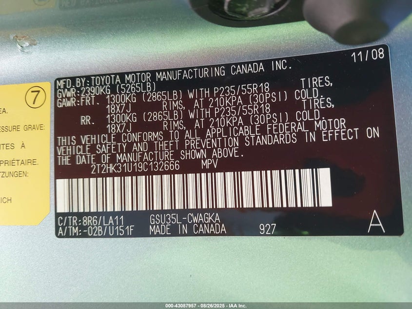 2009 Lexus Rx 350 VIN: 2T2HK31U19C132666 Lot: 43087957