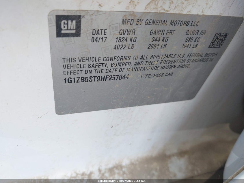 2017 Chevrolet Malibu Ls VIN: 1G1ZB5ST9HF257844 Lot: 43088428