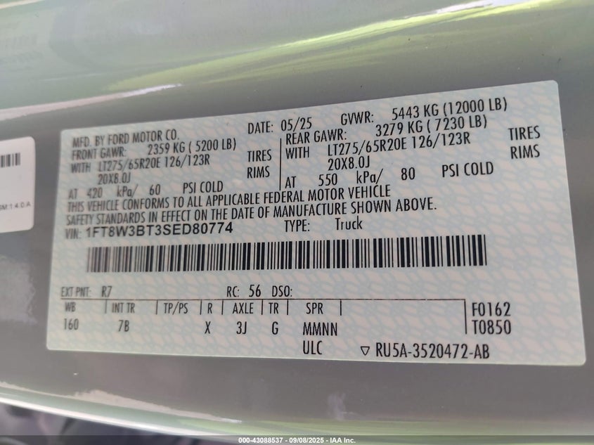 2025 Ford F-350 Platinum VIN: 1FT8W3BT3SED80774 Lot: 43088537