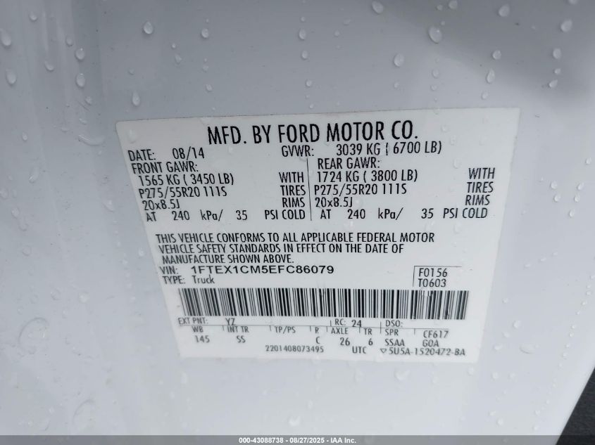 2014 Ford F-150 Stx VIN: 1FTEX1CM5EFC86079 Lot: 43088738