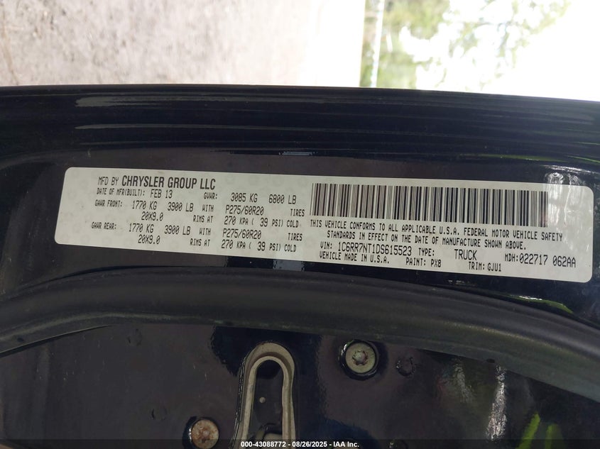 2013 RAM 1500 LARAMIE - 1C6RR7NT1DS615523