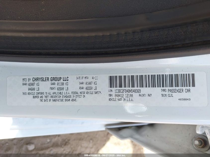 2011 Chrysler 200 Limited VIN: 1C3BC2FB4BN548369 Lot: 43089016