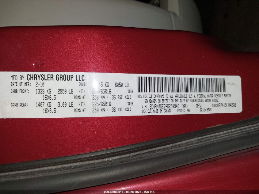 2010 Dodge Grand Caravan Se VIN: 2D4RN4DE7AR254949 Lot: 43089018