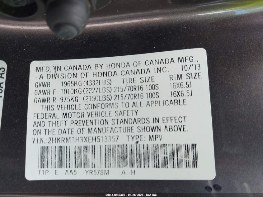 2014 HONDA CR-V LX - 2HKRM3H3XEH513357