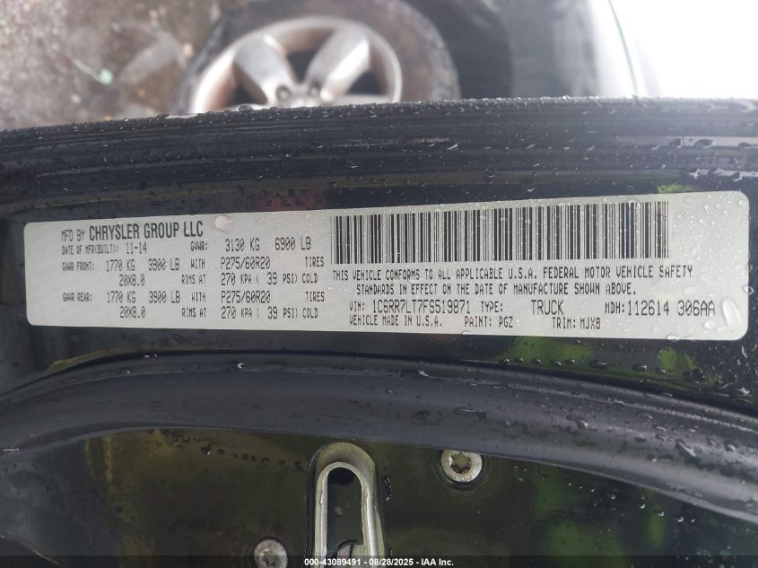 2015 Ram 1500 Big Horn VIN: 1C6RR7LT7FS519871 Lot: 43089491