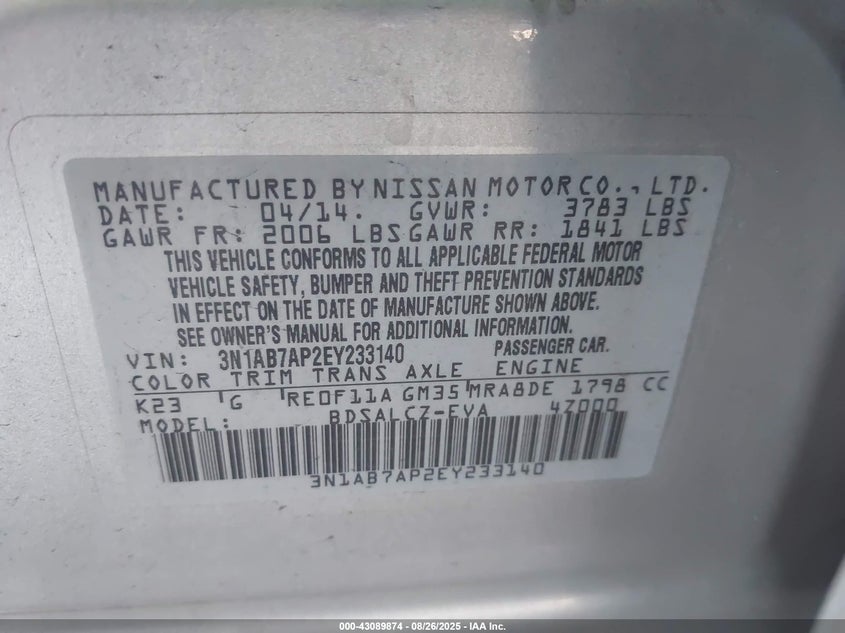 2014 NISSAN SENTRA S - 3N1AB7AP2EY233140