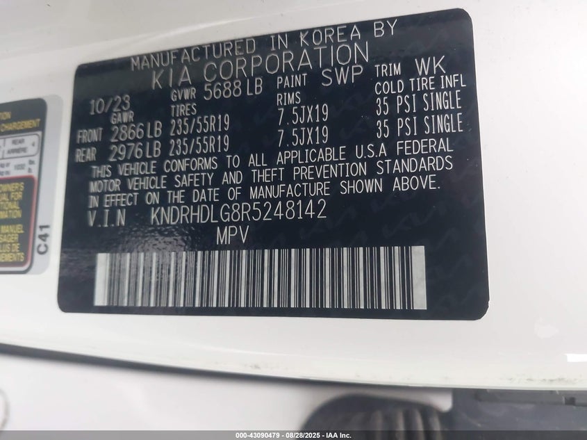 2024 Kia Sorento Hybrid Ex VIN: KNDRHDLG8R5248142 Lot: 43090479