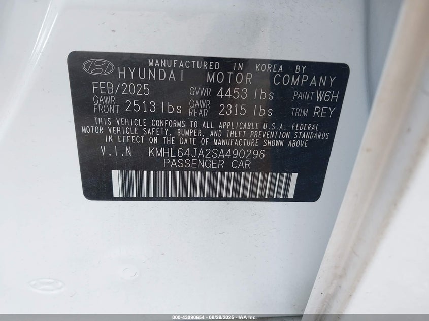 2025 HYUNDAI SONATA 2.5L I-4 DI, DOHC, V(VIN: KMHL64JA2SA490296