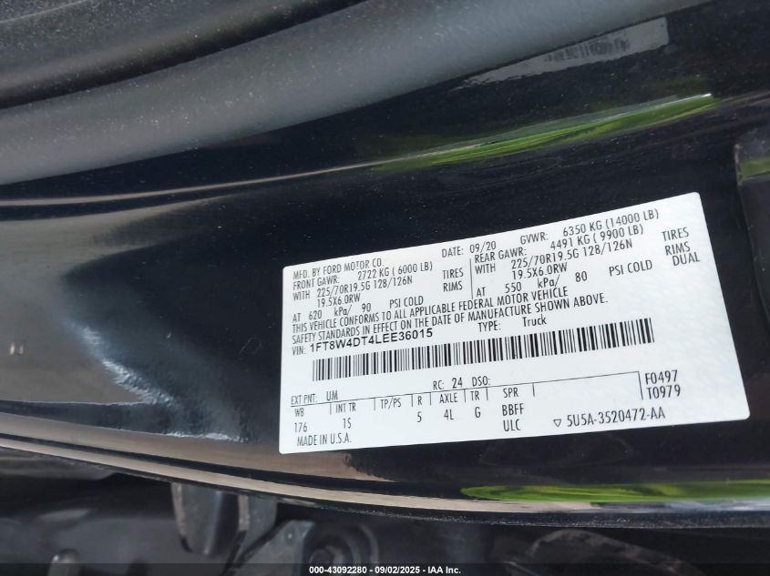 2020 Ford F-450 Xl VIN: 1FT8W4DT4LEE36015 Lot: 43092280