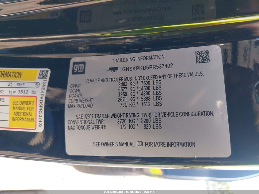 2023 CHEVROLET TAHOE 4WD Z71 - 1GNSKPKD6PR537402