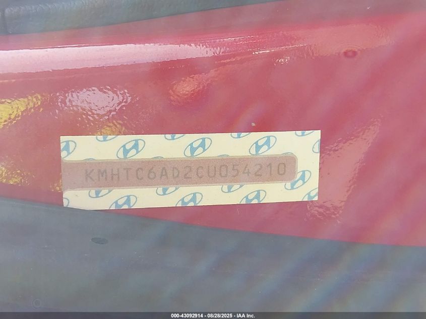 2012 Hyundai Veloster Base W/Red/Black VIN: KMHTC6AD2CU054210 Lot: 43092914