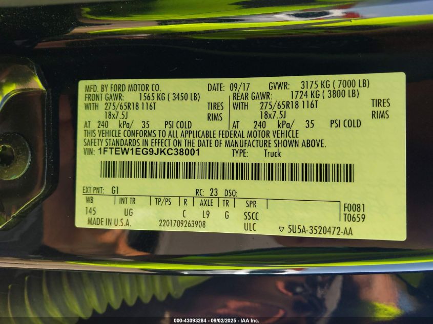 2018 Ford F-150 Xlt VIN: 1FTEW1EG9JKC38001 Lot: 43093284