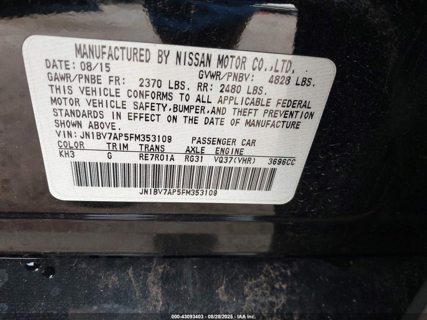 2015 INFINITI Q50 - JN1BV7AP5FM353109