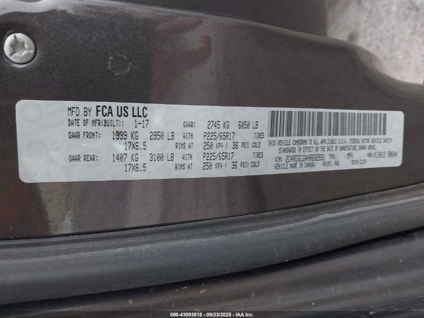 2017 Dodge Grand Caravan Sxt VIN: 2C4RDGCGXHR682691 Lot: 43093518