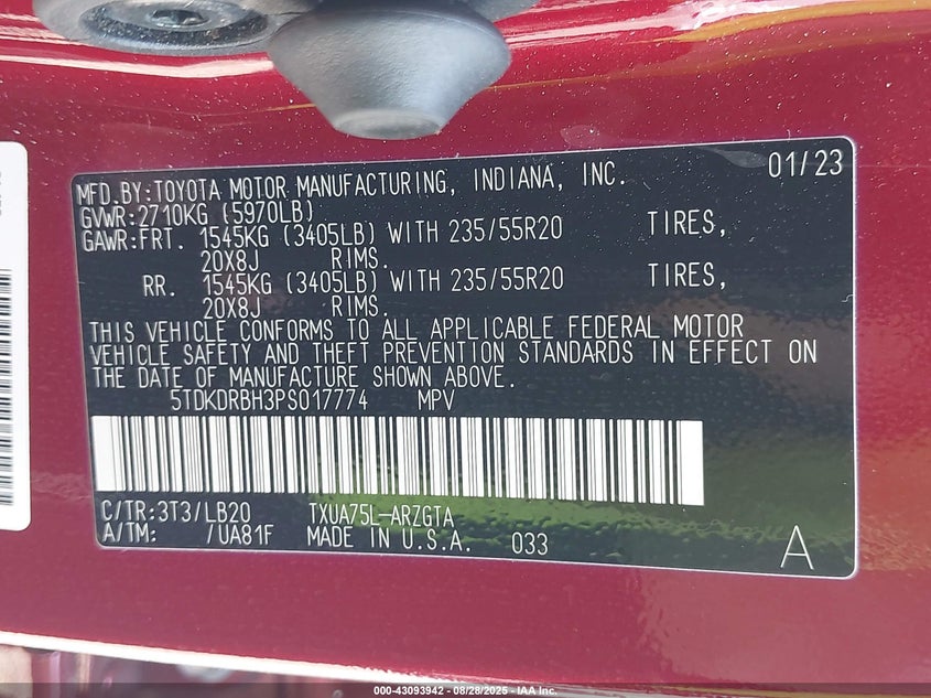 2023 TOYOTA HIGHLANDER LIMITED - 5TDKDRBH3PS017774