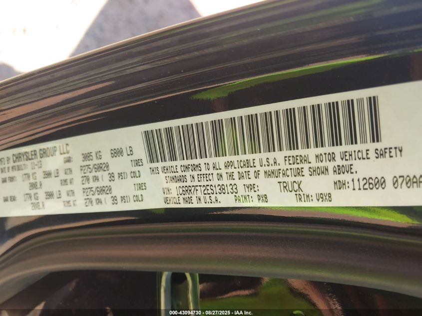 2014 Ram 1500 Express VIN: 1C6RR7FT2ES138133 Lot: 43094730