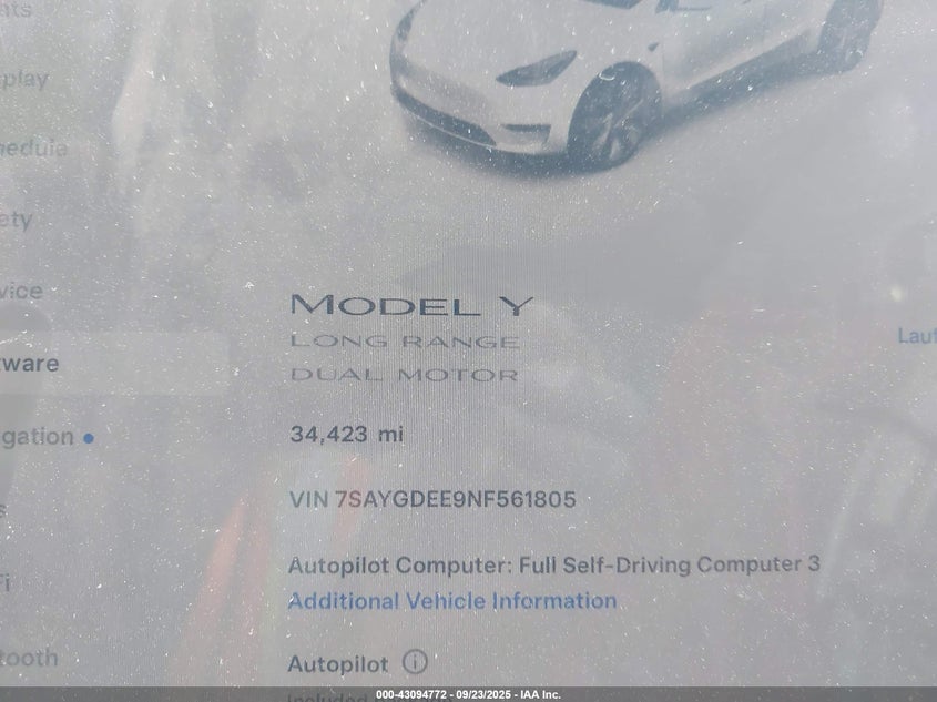 2022 Tesla Model Y Long Range Dual Motor All-Wheel Drive VIN: 7SAYGDEE9NF561805 Lot: 43094772