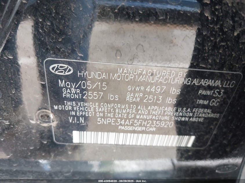 2015 HYUNDAI SONATA LIMITED - 5NPE34AF5FH235920