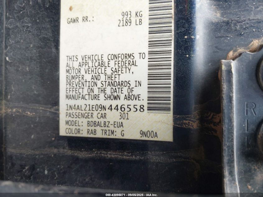 2009 Nissan Altima 2.5 S VIN: 1N4AL21E09N446558 Lot: 43095071