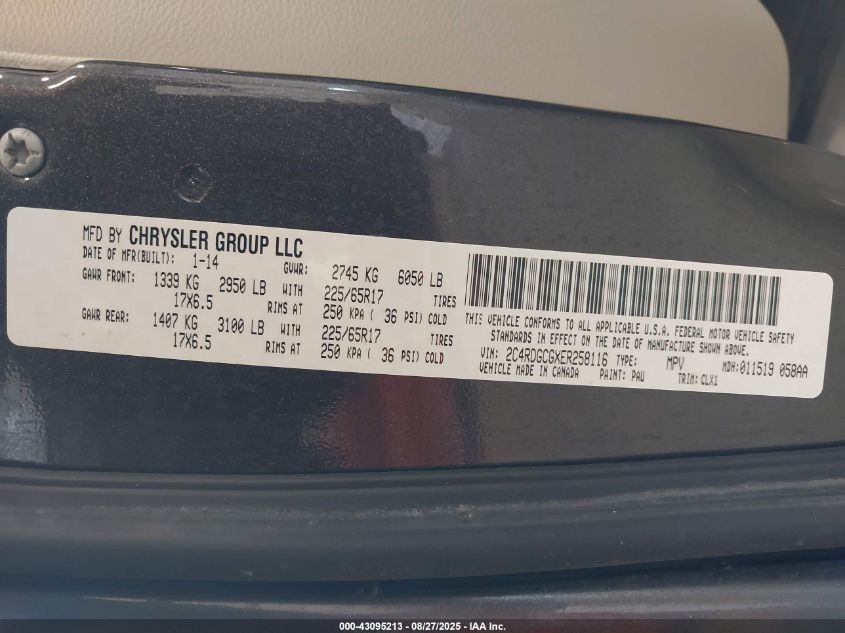 2014 Dodge Grand Caravan Sxt 30Th Anniversary VIN: 2C4RDGCGXER258116 Lot: 43095213