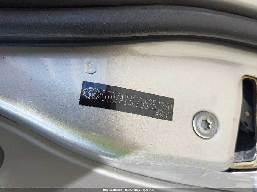 2005 Toyota Sienna Le VIN: 5TDZA23C75S360196 Lot: 43095264