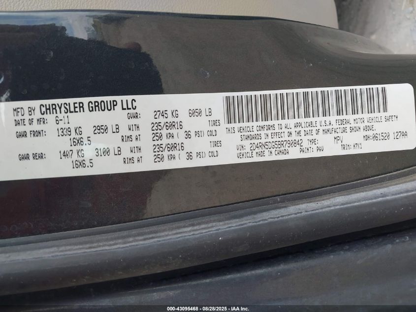 2011 Dodge Grand Caravan Crew VIN: 2D4RN5DG5BR790842 Lot: 43095468