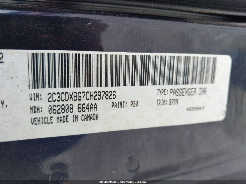 2012 Dodge Charger Se VIN: 2C3CDXBG7CH297826 Lot: 43095508