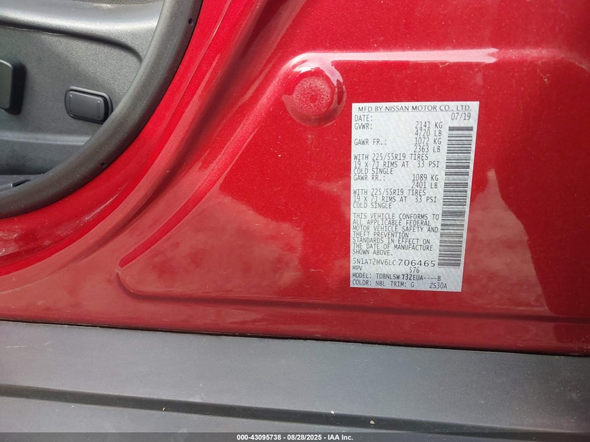 VIN 5N1AT2MV6LC706465 2020 NISSAN ROGUE SL INTELLIGENT AWD