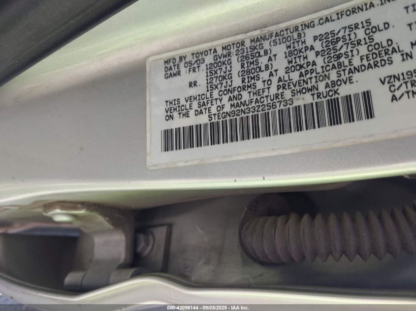 2003 Toyota Tacoma Prerunner V6 VIN: 5TEGN92N33Z256733 Lot: 43096144