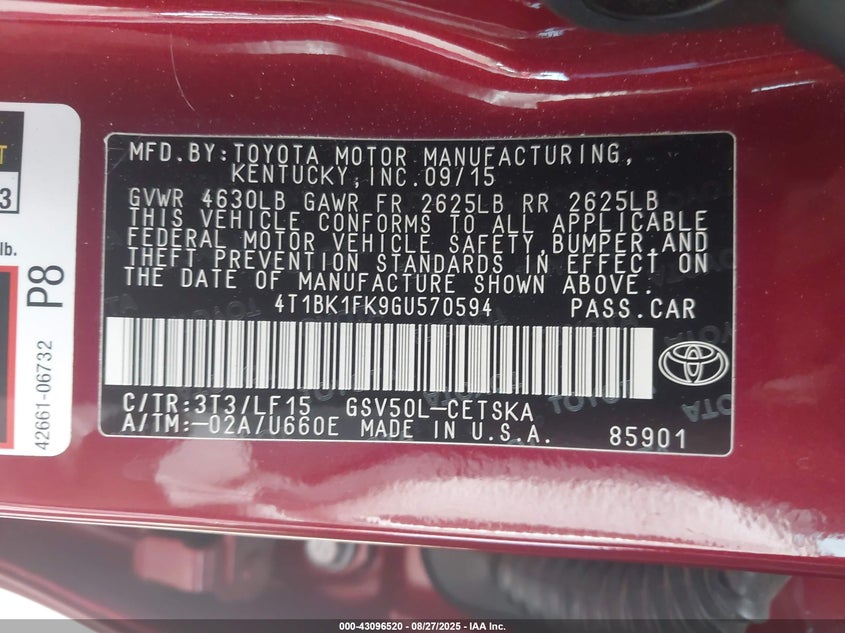 2016 TOYOTA CAMRY XSE V6 - 4T1BK1FK9GU570594