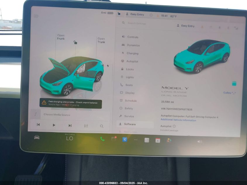 2023 Tesla Model Y Awd/Long Range Dual Motor All-Wheel Drive VIN: 7SAYGDEE5PF877835 Lot: 43096683