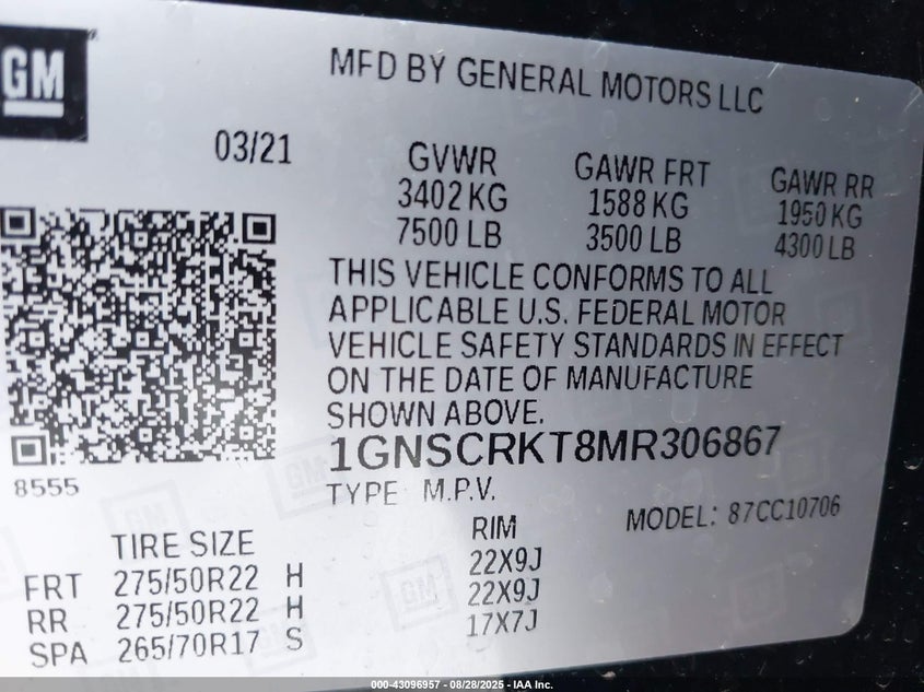 2021 CHEVROLET TAHOE 2WD RST - 1GNSCRKT8MR306867