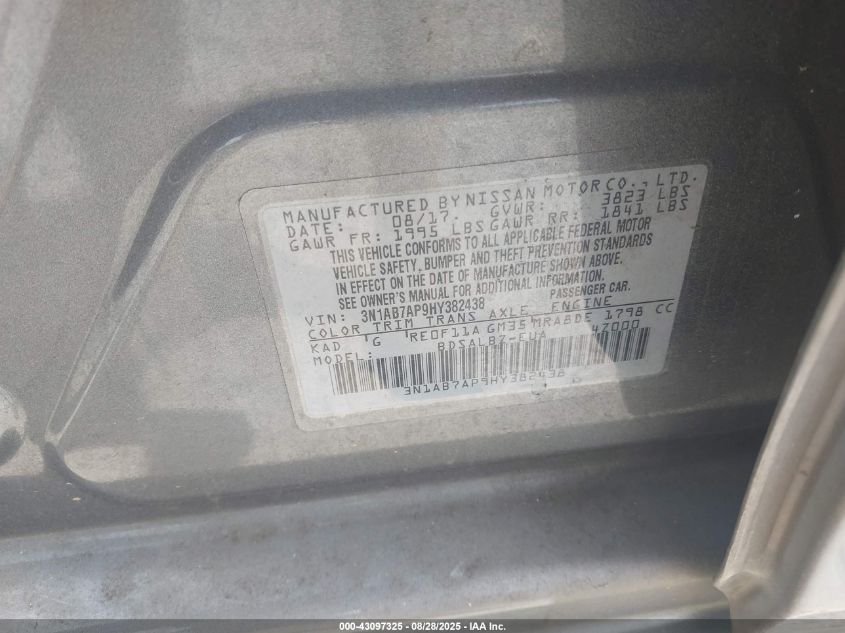 2017 Nissan Sentra S VIN: 3N1AB7AP9HY382438 Lot: 43097325