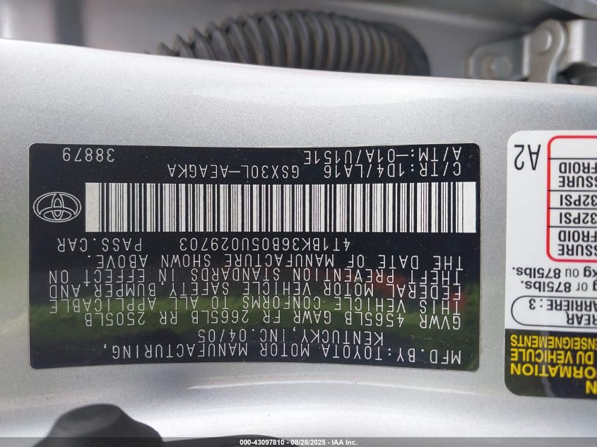 2005 Toyota Avalon Xls VIN: 4T1BK36B05U029703 Lot: 43097810