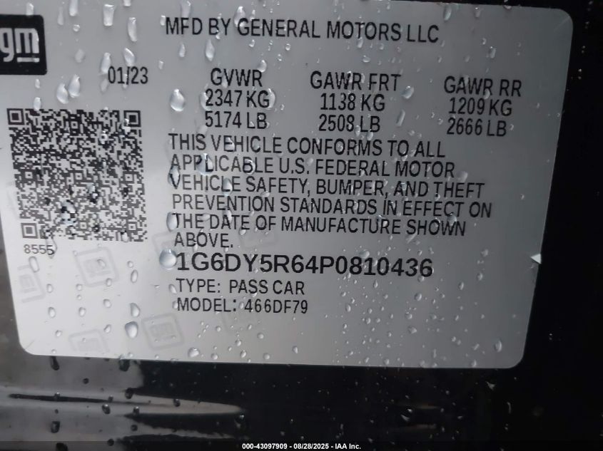 2023 Cadillac Ct5-V V-Series Blackwing VIN: 1G6DY5R64P0810436 Lot: 43097909