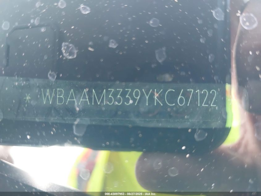 2000 BMW 323I VIN: WBAAM3339YKC67122 Lot: 43097953