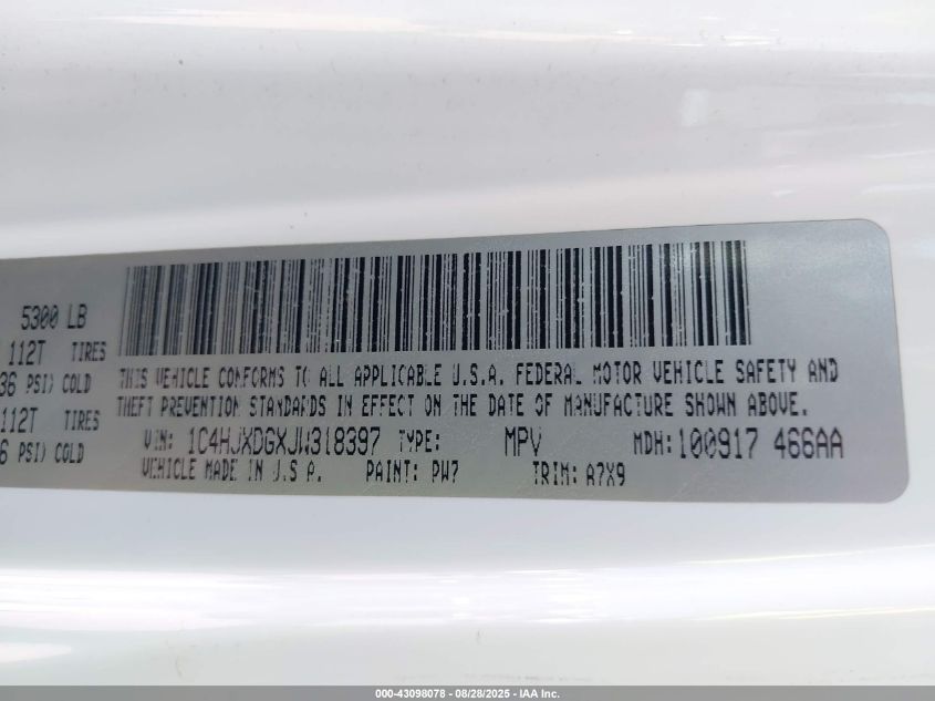 2018 Jeep Wrangler Unlimited Sport S 4X4 VIN: 1C4HJXDGXJW318397 Lot: 43098078