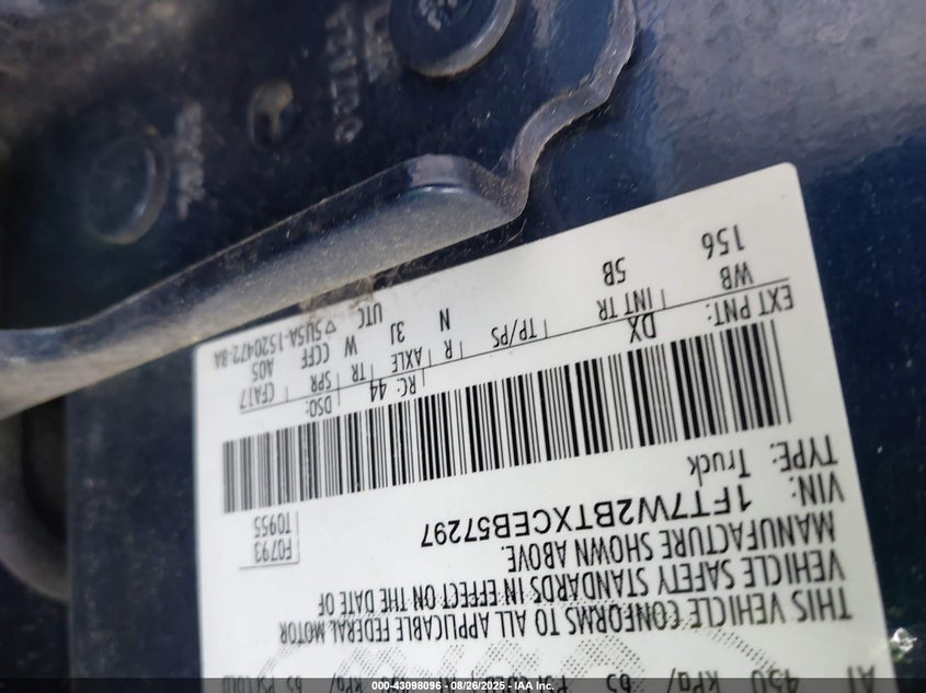 2012 Ford F-250 Lariat VIN: 1FT7W2BTXCEB57297 Lot: 43098096