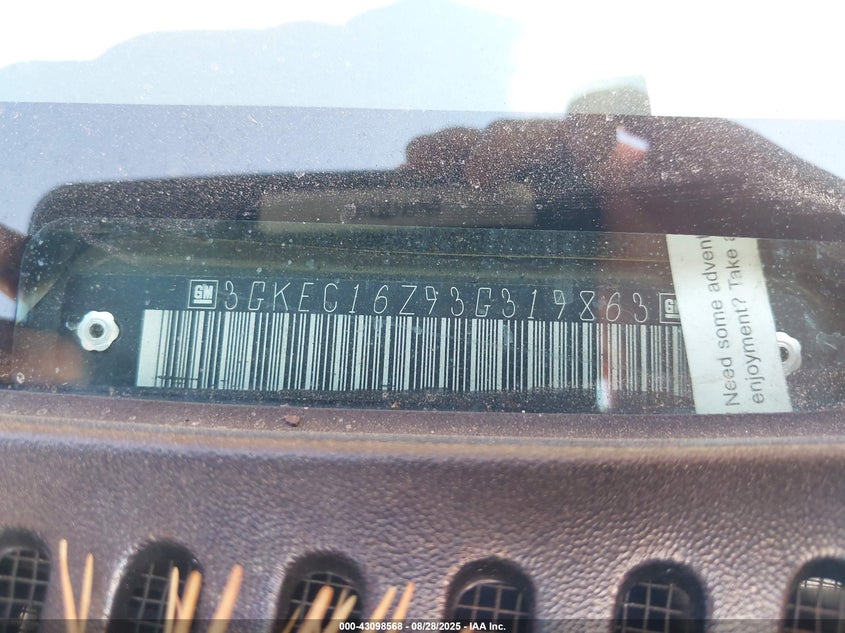 2003 GMC Yukon Xl 1500 Sle VIN: 3GKEC16Z93G319863 Lot: 43098568