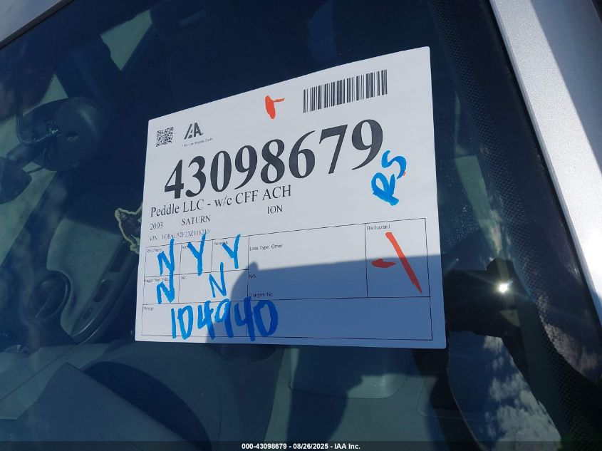 2003 Saturn Ion Ion 3 VIN: 1G8AL52F23Z116210 Lot: 43098679