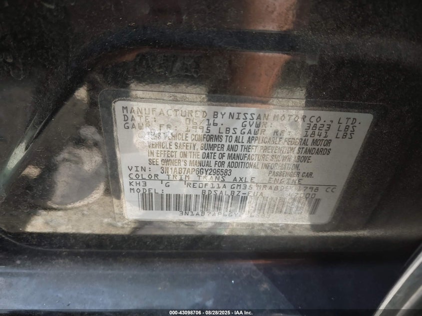 2016 NISSAN SENTRA S - 3N1AB7AP6GY296583