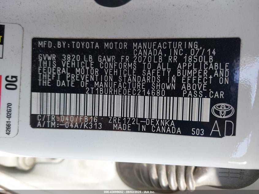 2014 TOYOTA COROLLA LE - 2T1BURHE0EC214680