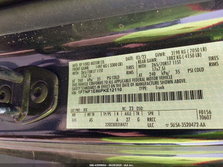 2023 Ford F-150 Xl VIN: 1FTNF1E86PKE12110 Lot: 43099084