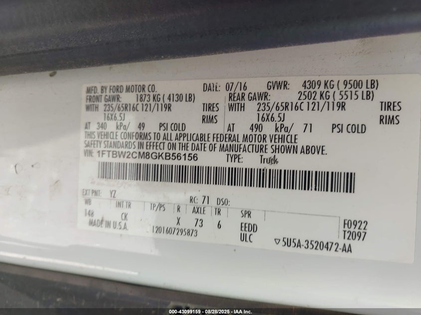 2016 FORD TRANSIT-350 1FTBW2CM8GKB56156